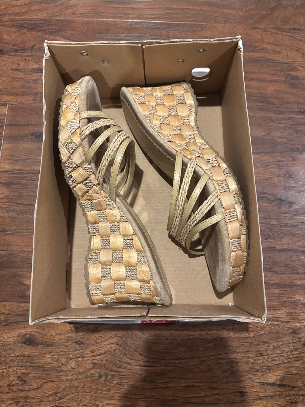 Two Lips Tan Woven Platform Wedge Sandals
